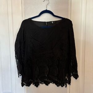 Banana Republic Black Silk/Cotton Embroidered And Cutwork Blouse Size Small
